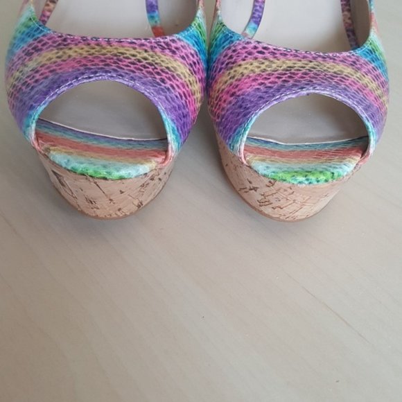 Nine West "Cheerful" Peep Toe Cork Wedges 7M - Picture 4 of 8